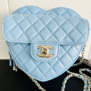 Chanel 22s Blue Quilted Lambskin Cc In Love Large Heart Bag Ghw